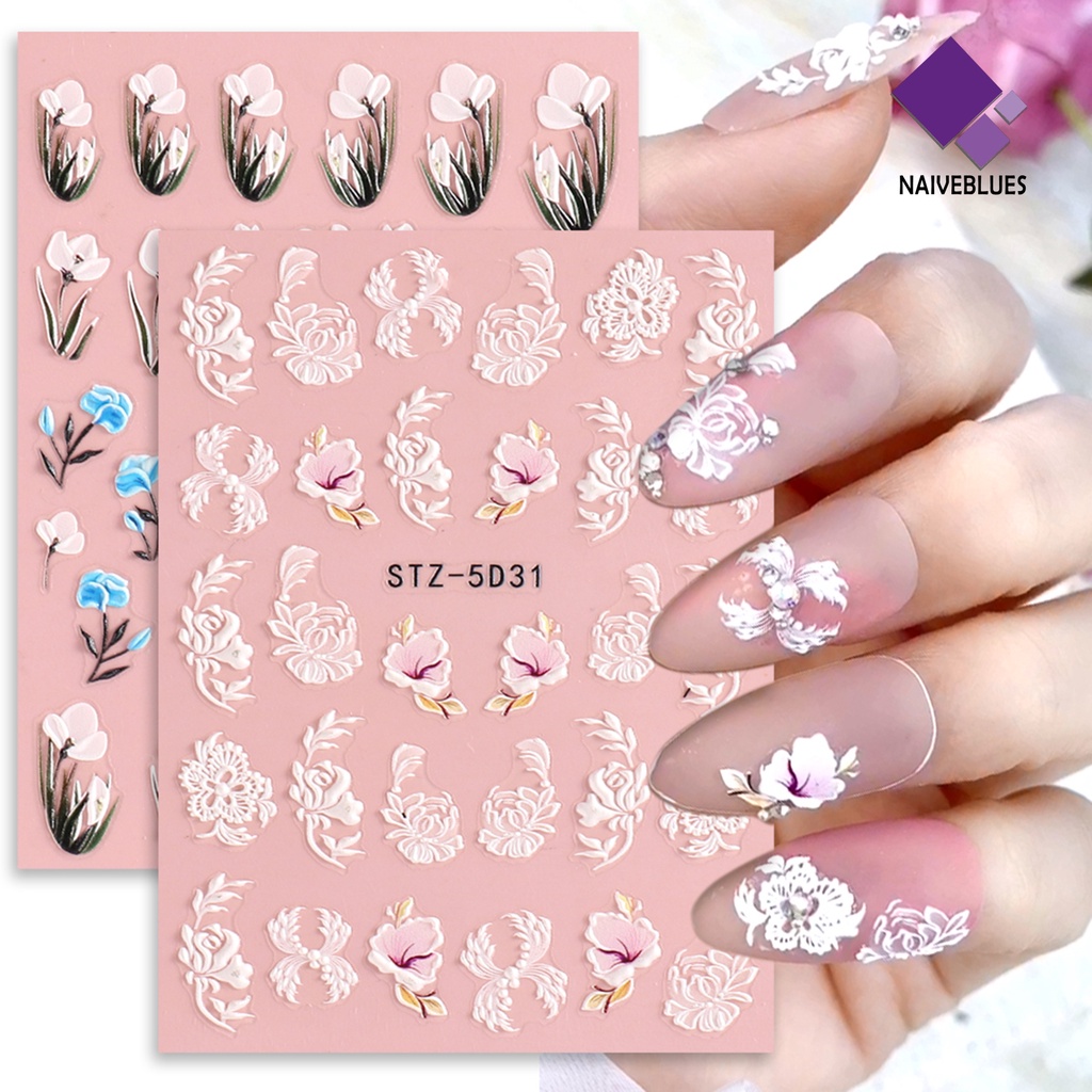 Naiveblue &gt; Stiker Kuku DIY Motif Bunga Untuk Nail Art