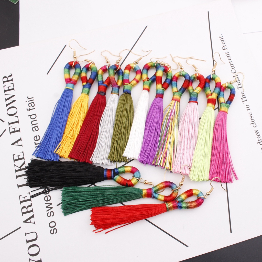 Panjang fringe anting-anting fashion Eropa dan Amerika besar merek aksesoris trendi wanita warna-war