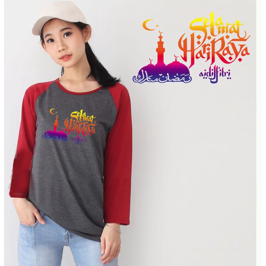 Kaos Raglan Abu tua Lengan Panjang Idul Fitri