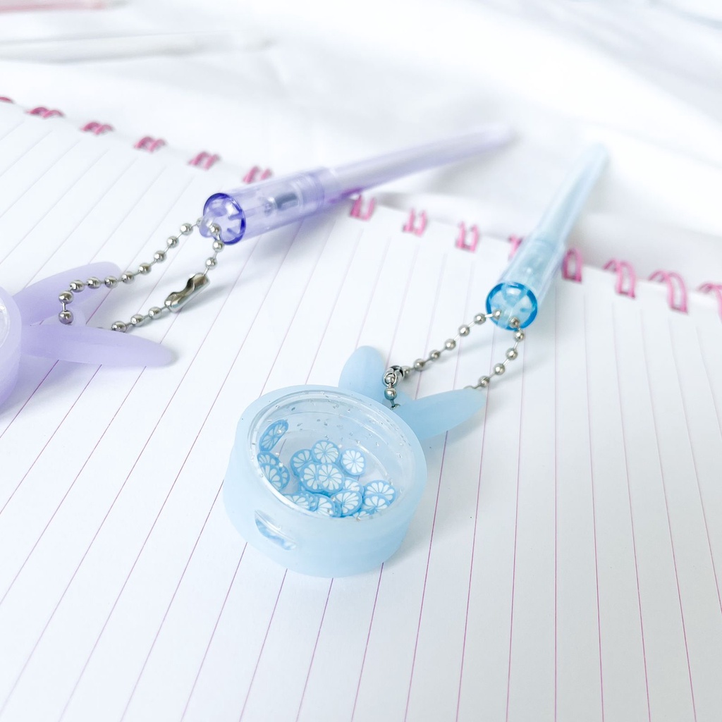 Pulpen gantungan Kelinci Bulat Glitter pastel Pulpen Lucu Unik Gantungan bentuk Kelinci Bulat alat tulis IMPORT-4