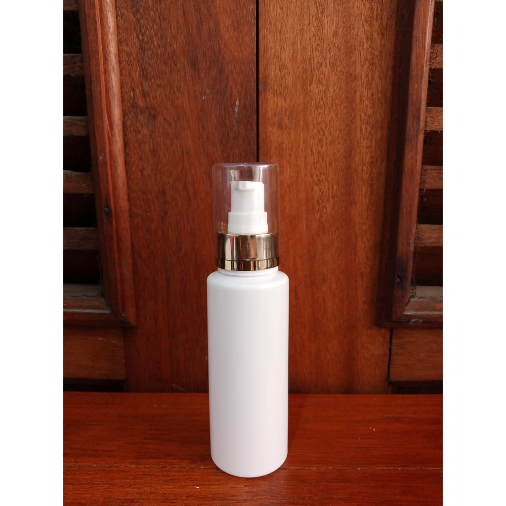 Botol Plastik PET 100ml RF Putih Tutup Pump Treatment Full Cap Neck