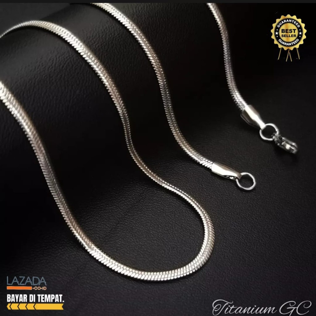 Kalung Gepeng Titanium Silver Anti Karat Pria Wanita