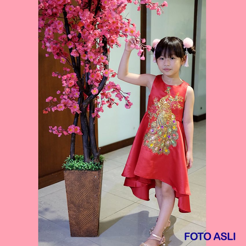 Dress Imlek Anak Perempuan Peacock Stone Red