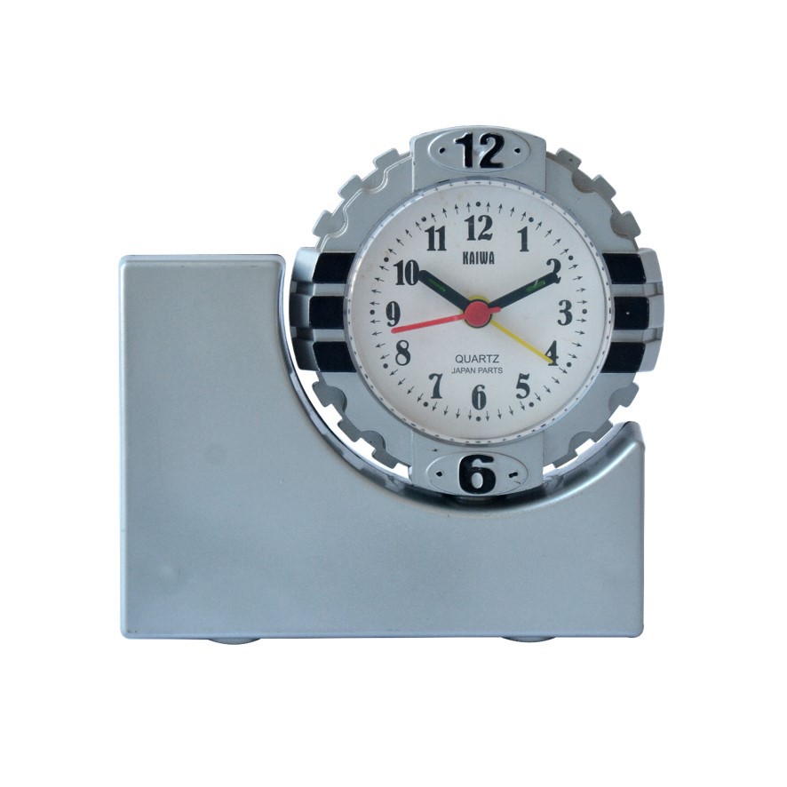 Jam Meja Weker Alarm Clock Silver Minimalis Free Baterai 8024