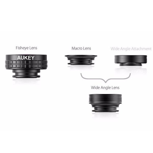 UNIX AUKEY 3 in 1 Lensa Handphone 180 Degree Fisheye Lens + Wide Angle + Macro Lens PL-A1 100% OKE