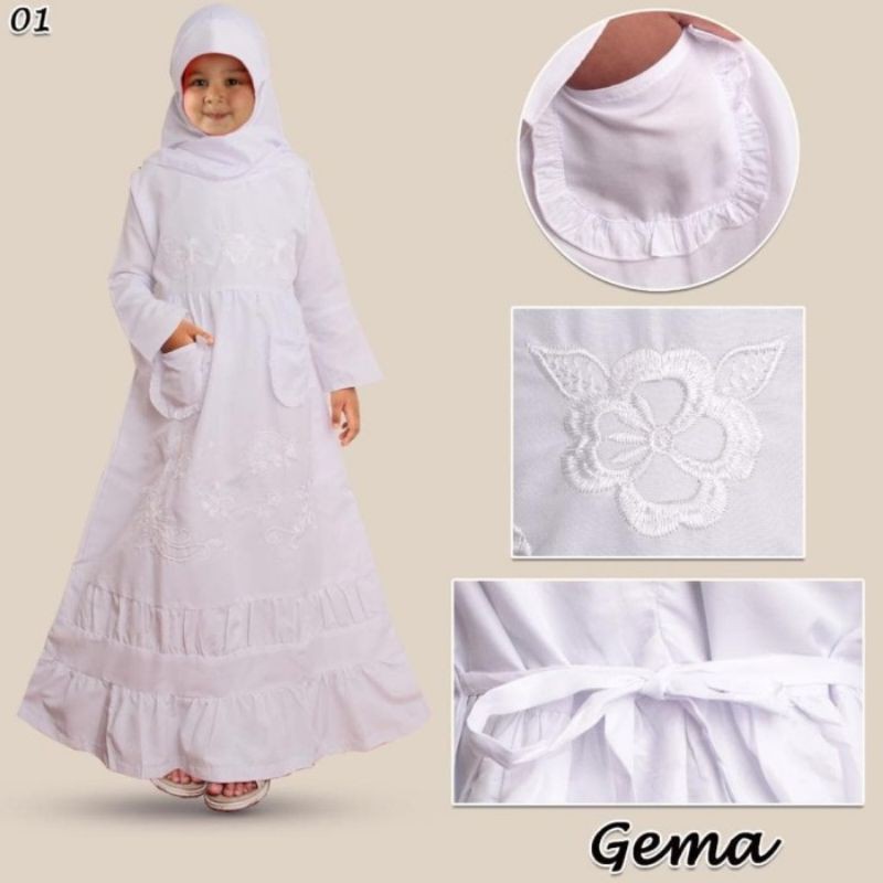 Gamis Anak Plus Kerudung Gema Khusus Putih