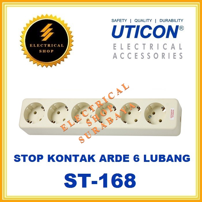 UTICON STOP KONTAK ARDE 6 LUBANG PUTIH ST-168 (HRG GROSIR) ST168 2P LOBANG SNI ORIGINAL PROMO MURAH