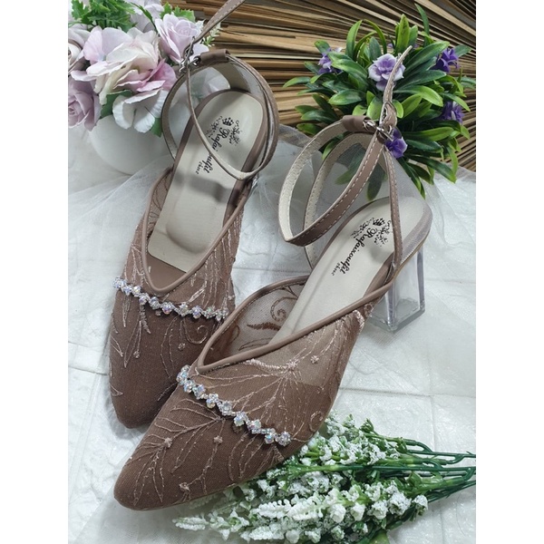 sepatu mocca violin mutiara tali 7cm kaca