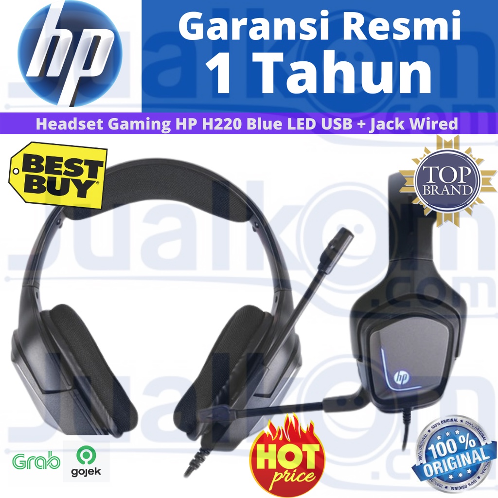 Headset Gaming HP H220 Blue LED USB + Jack Wired Headphone Gaming H-220