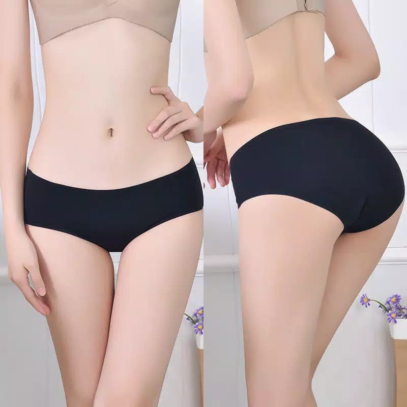 [Set 3 Pcs] Celana Dalam Seamless Tanpa Jahitan Anti Nyeplak Fashion Sutra CD Wanita