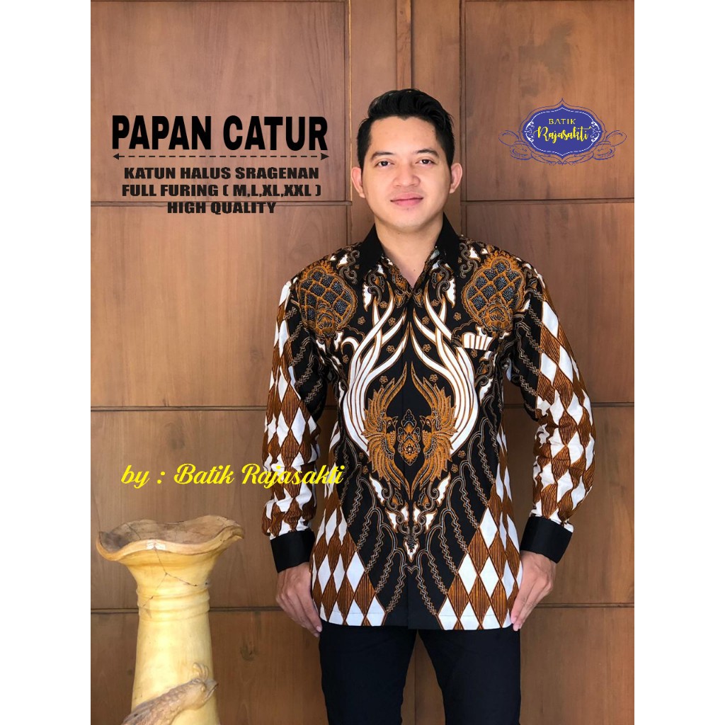 PAPAN CATUR Kemeja Batik Pria Lengan Panjang Katun Halus FULL FURING Rajasakti