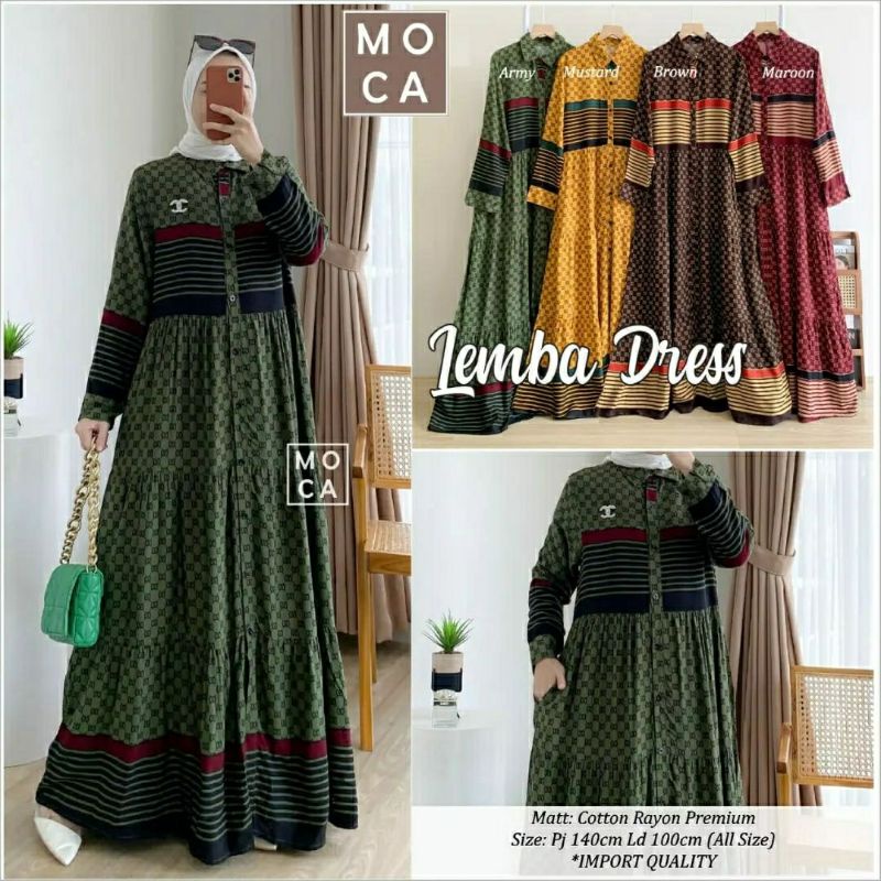 Lemba Dress, GAMIS MUSLIM CANTIK FIT XL LD 100 BAHAN KATUN RAYON PREMIUM KANCING AKTIF TERMURAH OOTD