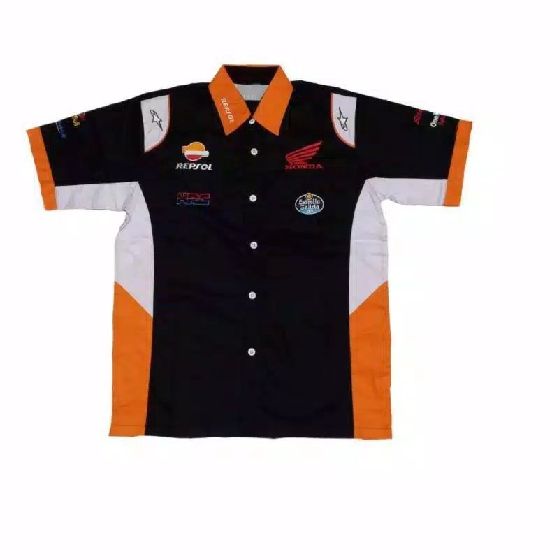 BAJU KEMEJA REPSOL HONDA MOTO GP MARQUEZ FULL BORDIR BLACK