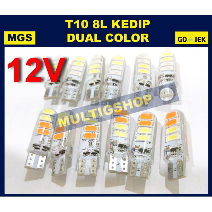 5set Lampu Senja LED T10 5630 8 LED Kedip Dual Color 12v