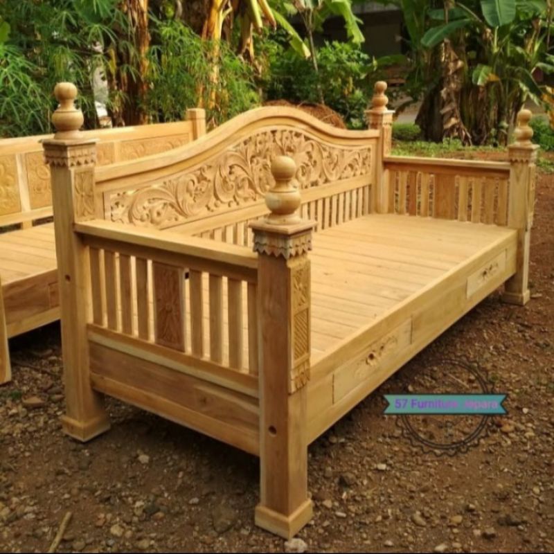 Daybed jati mentahan bangku bale bale panjang ukir Jepara