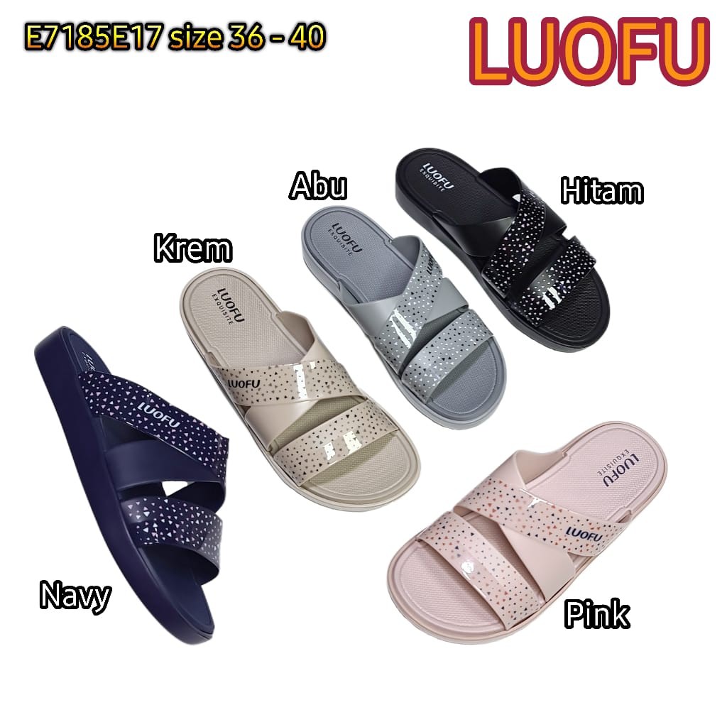 LUOFU ORIGINAL jelly sandal karet murah empuk wanita slop import sendal cewek selop E7185E17