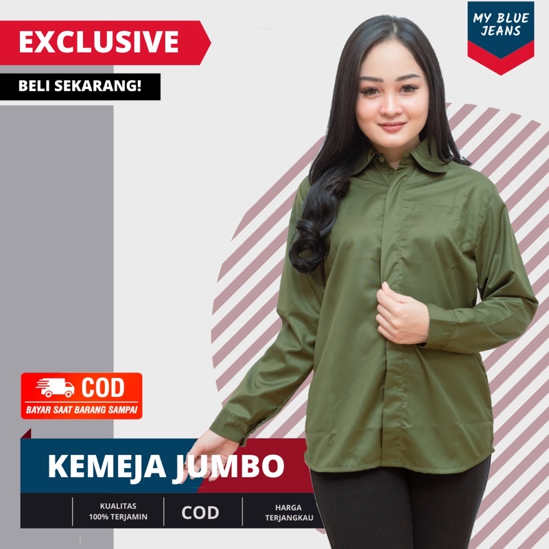 MYBLUE- Kemeja Wanita Jumbo Kemeja Basic Polos Hem Blouse Atasan Baju Wanita Dewasa Ukuran Besar Big
