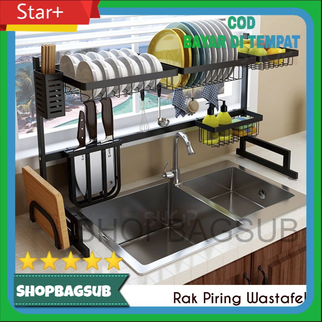 Rak Piring Wastafel 2 Susun Hitam Anti Karat Serbaguna