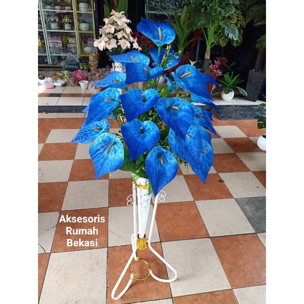 (Bunga saja) Bunga artificial anthurium, Amarilis, Aron panda, Bunga Lilly bunga sudut-Aron biru