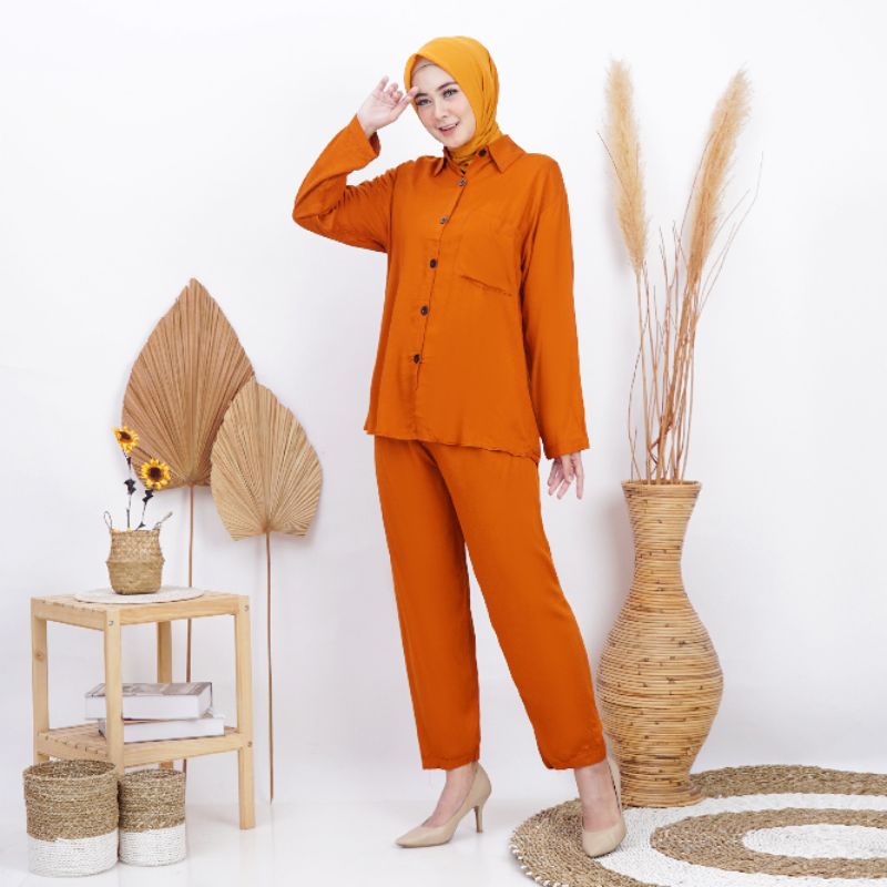 Kemeja setelan busui lengan panjang | Setelan kemeja wanita polos | kemeja set rayon