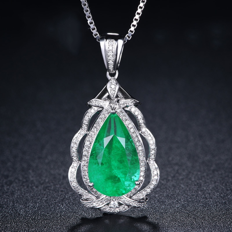 [Ready Stock]Fashion New Inlaid Water Drop Pear-Shaped Colored Gem Pendant Necklace