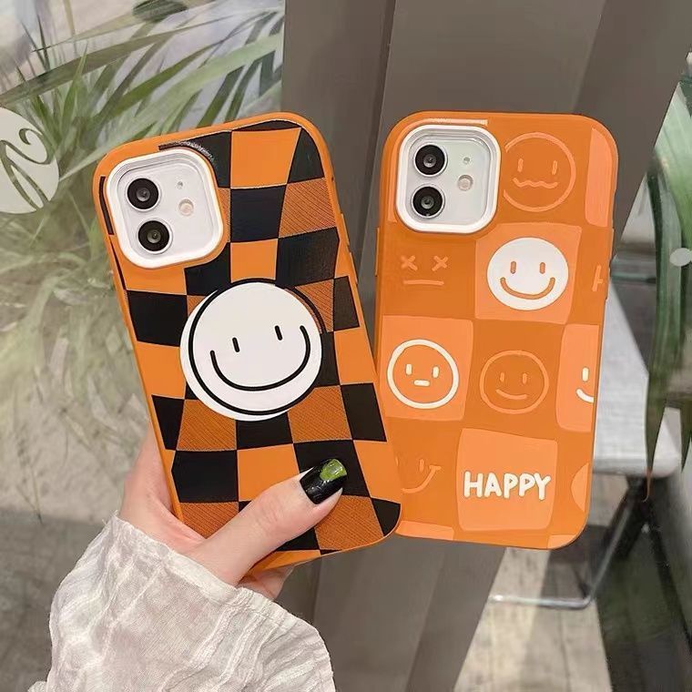 Case Motif Kotak-Kotak Smiley Face Untuk iphone 12 13 11 Pro Max X Xs Max Xr Kos3