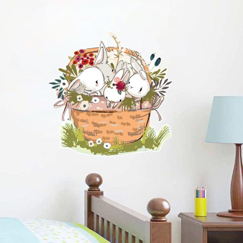 TOP Stiker Dinding Balon Kelinci Kawaii Yang Indah Hadiah Hiasan Kamar Tidur Cat Air Motif Hewan