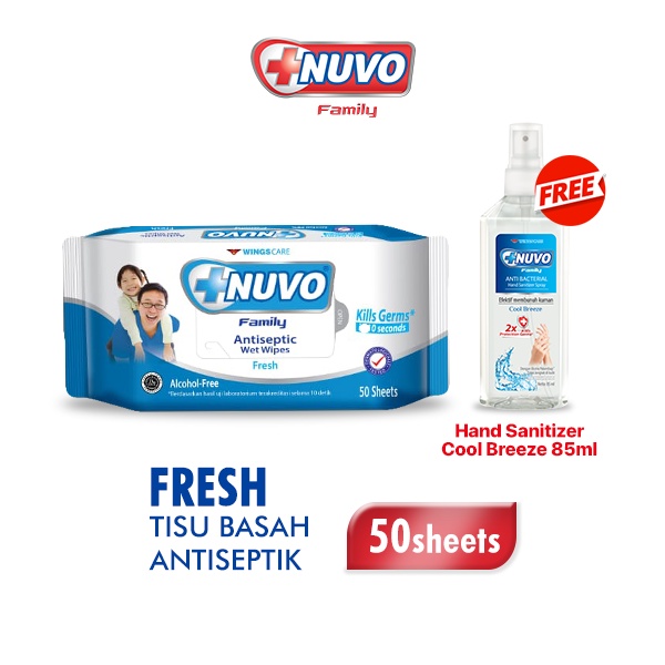 Nuvo Wet Wipes Biru 50S Free Nuvo Hand Sanitizer Spray Biru 85Ml