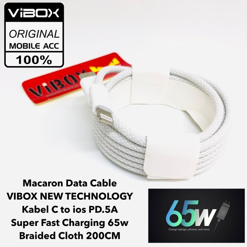 Macaron Data Cable Vibox Kabel C to ios PD.5A Super Fast Charging 65w  Braided Cloth 200CM Promo Sen