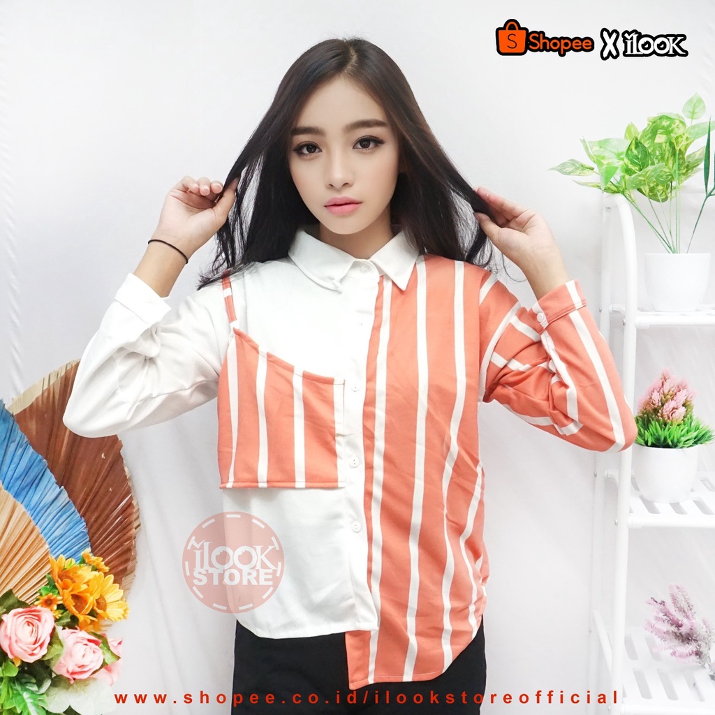 ilook | Lucky Top Blouse West | Chess Playfull Assymetrical Top | Blouse Wanita Bahan Creap