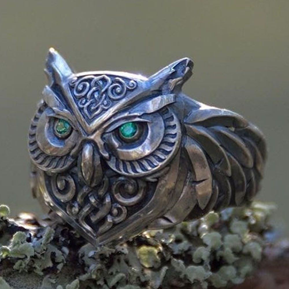 Cincin Desain Burung Hantu Gaya Gothic Punk Retro Hip Hop Dapat Disesuaikan Untuk Pria Dan Wanita