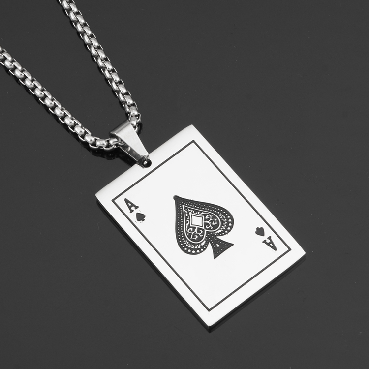 Poker Necklace Ace Of Spades Pendant Titanium Steel Chain Jump Di Hip Hop Trendy