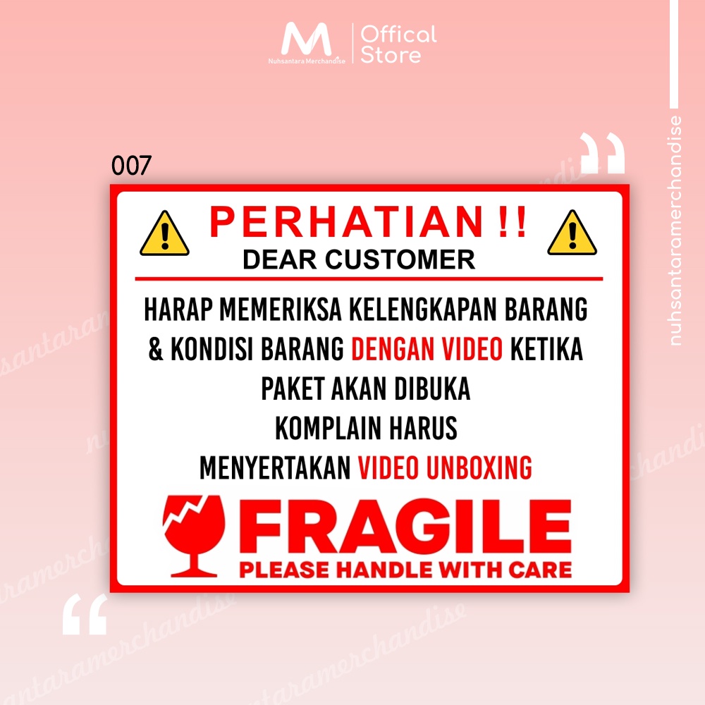 Sticker Unboxing Pengiriman Stiker Fragile Wajib Video Unboxing Stiker Segel Unboxing paket Olshop-007