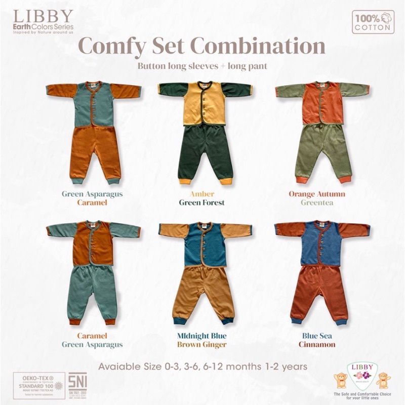 setelan LIBBY BABY  COMFY SET PANJANG polos baby sIze o-12 bulan kancing depan/ piyama libby TERBARU