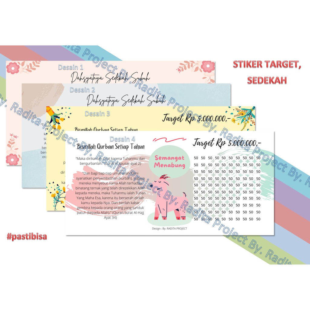 MURAH  STIKER Celengan Target Viral /Stiker Sedekah Pagi / Tabungan Target Tanpa PO FREE DESIGN