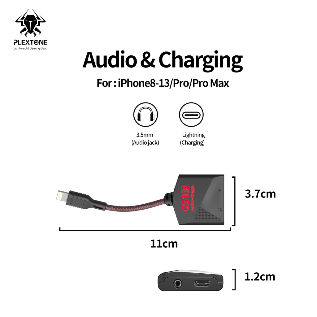 PLEXTONE GS1iP Converter Audio Adapter Lightning to 3.5mm AUX Audio Jack PD Fast Charging 5V 27W 2.4A External Gaming Sound Card