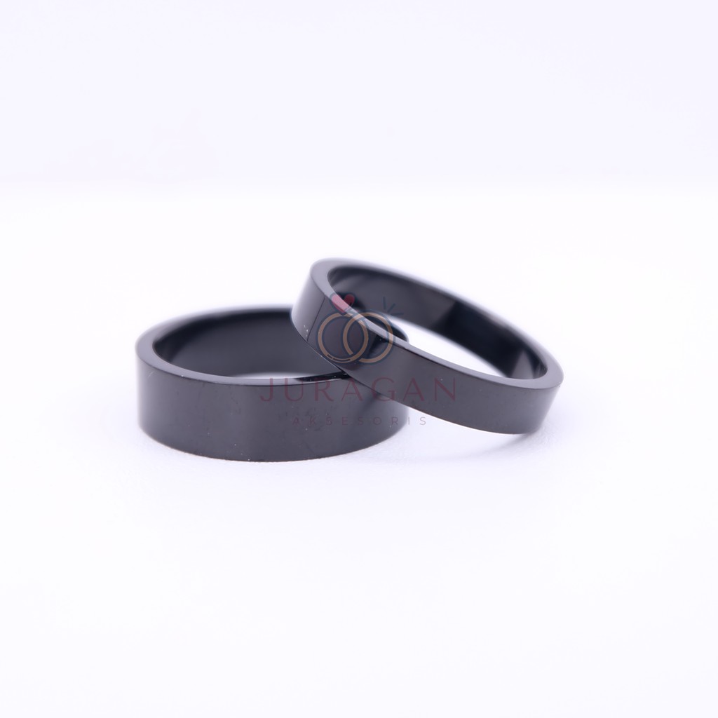 [UKIR NAMA + BOX HATI] Cincin Couple Titanium Flat Hitam BONUS Gelang Couple