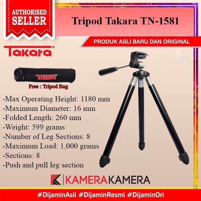 Tripod hp dan kamera Takara TN-1581 Traveller Tripod for Camera Action Cam HP + Tripod Bag