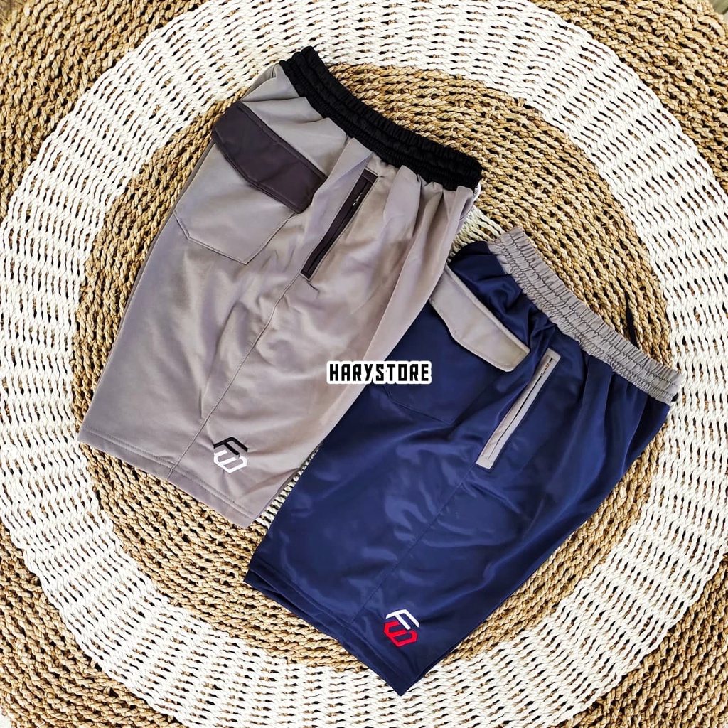 SHU 15- Celana pendek santai pria diadora zipper / kolor rib rip kombinasi laki laki kolor tebal allsize cowok murah harian Jumbo