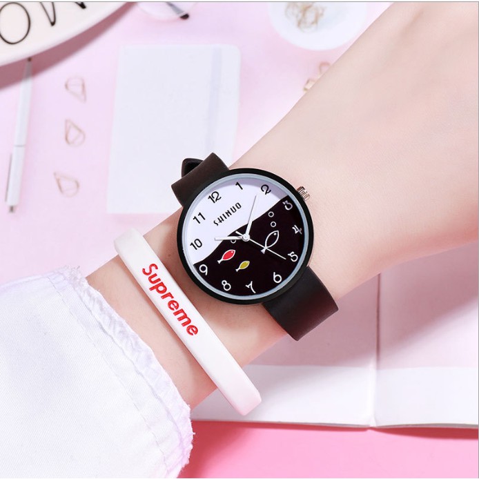 ✅COD [BBS] Jam Tangan Quartz Analog Korea Strap Silikon Warna Permen untuk Wanita / Jam Tangan Motif