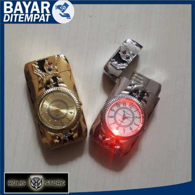 PROMO KOREK API GAS JAM BULAT 3753 KOREK JAM LAMPU MANCIS LAS LIGHTER UNIK - Silver