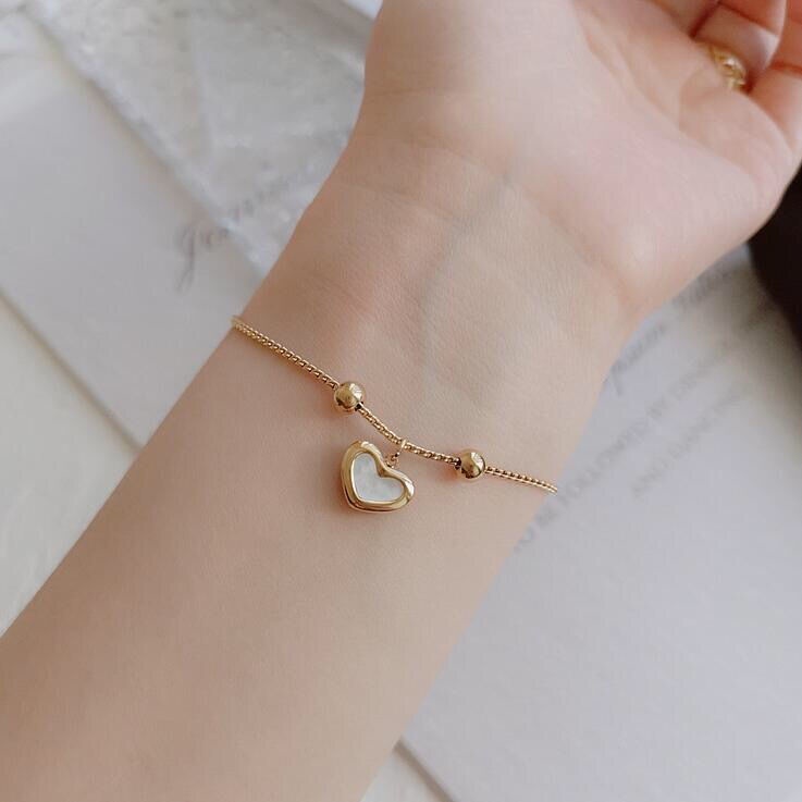 bracelet hati Gelang serut Titanium Wanita Emas Anti Karat dan tidak luntur aksesoris fashion korea