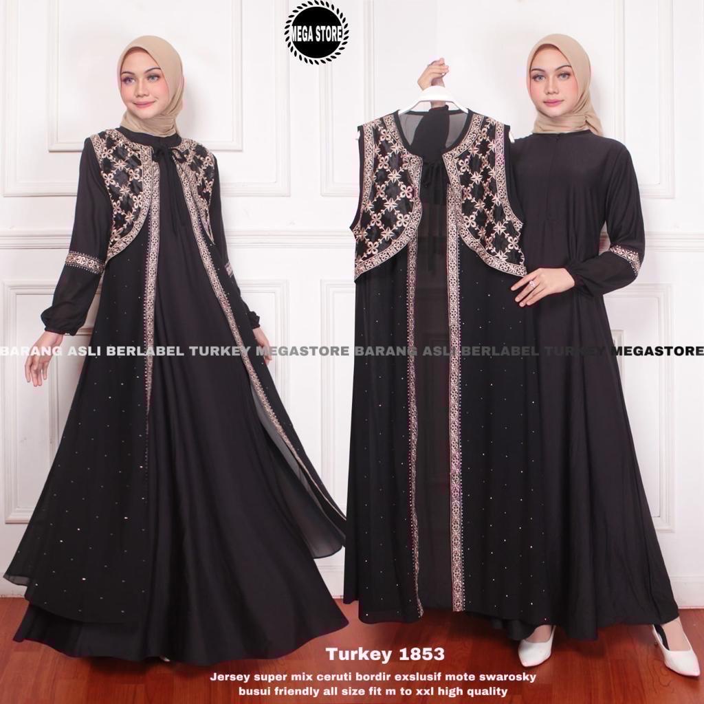 Turkey Abaya Original Asli megastore Model 1853 Gamis Jumbo kekinian Inner Outer Ceruti Jersey Premi
