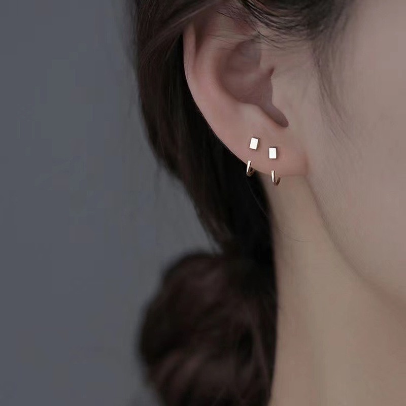 Magic789 Anting Bulat Sterling Silver 925 Model Kubus Kecil Minimalis Untuk Wanita