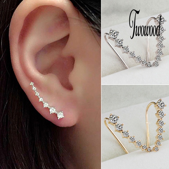 Anting Stud Kait Aksen Berlian Imitasi Bahan Zirkon Untuk Wanita