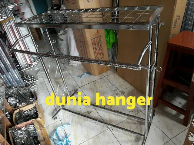 Gawang baju 2 sisi ukuran 1 meter plus tatakan ram  besi chrome 40cm