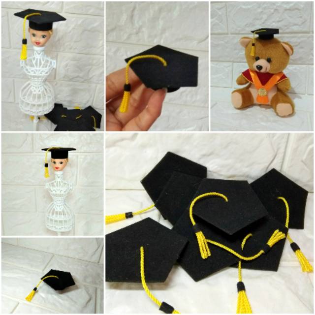 Topi wisuda beludru 5,5cm/toga mini/topi boneka/topi toga kecil