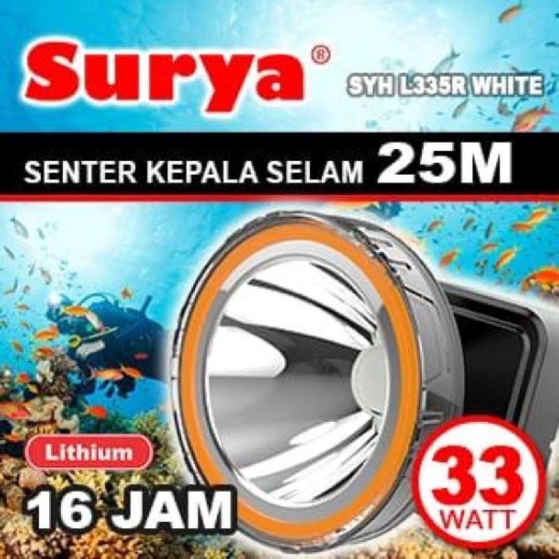 Surya Senter Kepala LED Super Terang Lithium SYH L335R LAMPU PUTIH 33 Watt Super LED Rechargeable