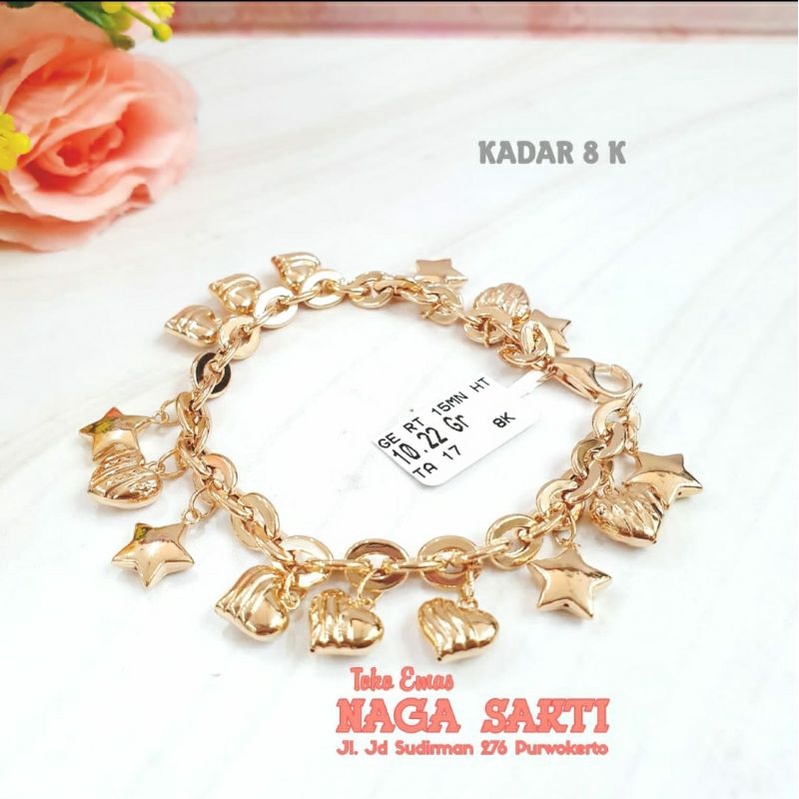 Gelang emas rantai mainan bintang hati kadar 8k (375)17 cm