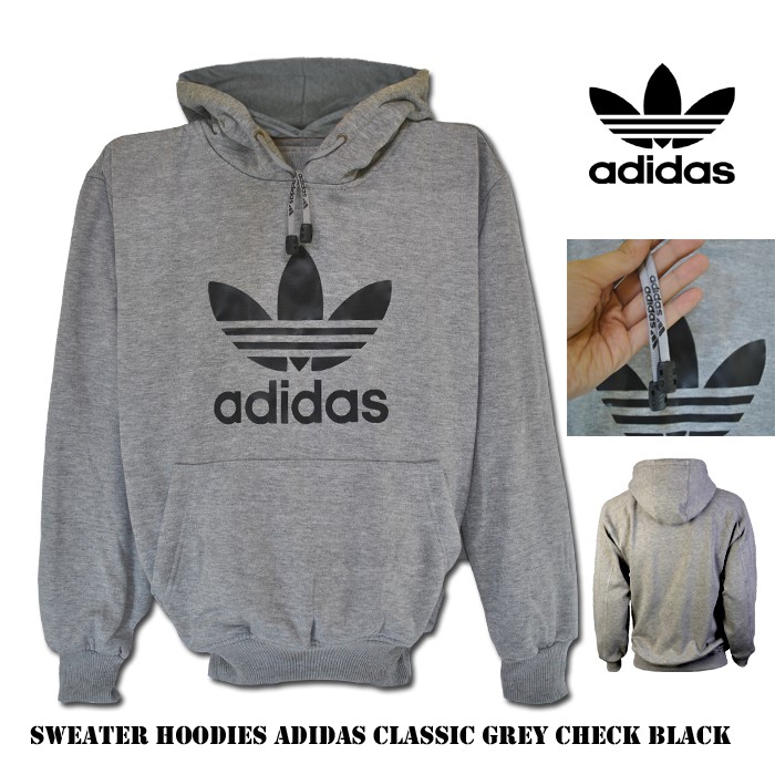 sweater hoodie pria adidas distro classic jaket casual unisex hitam navy abu